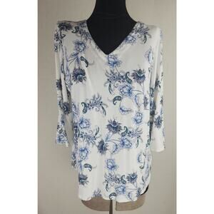 J. Jill Women's S White & Blue Floral shirt grandmacore, cottagecore, comfort,